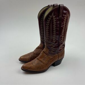 Vintage Dan Post Brown Front Cut Python Cowboy Boots 9 D Snakeskin USA